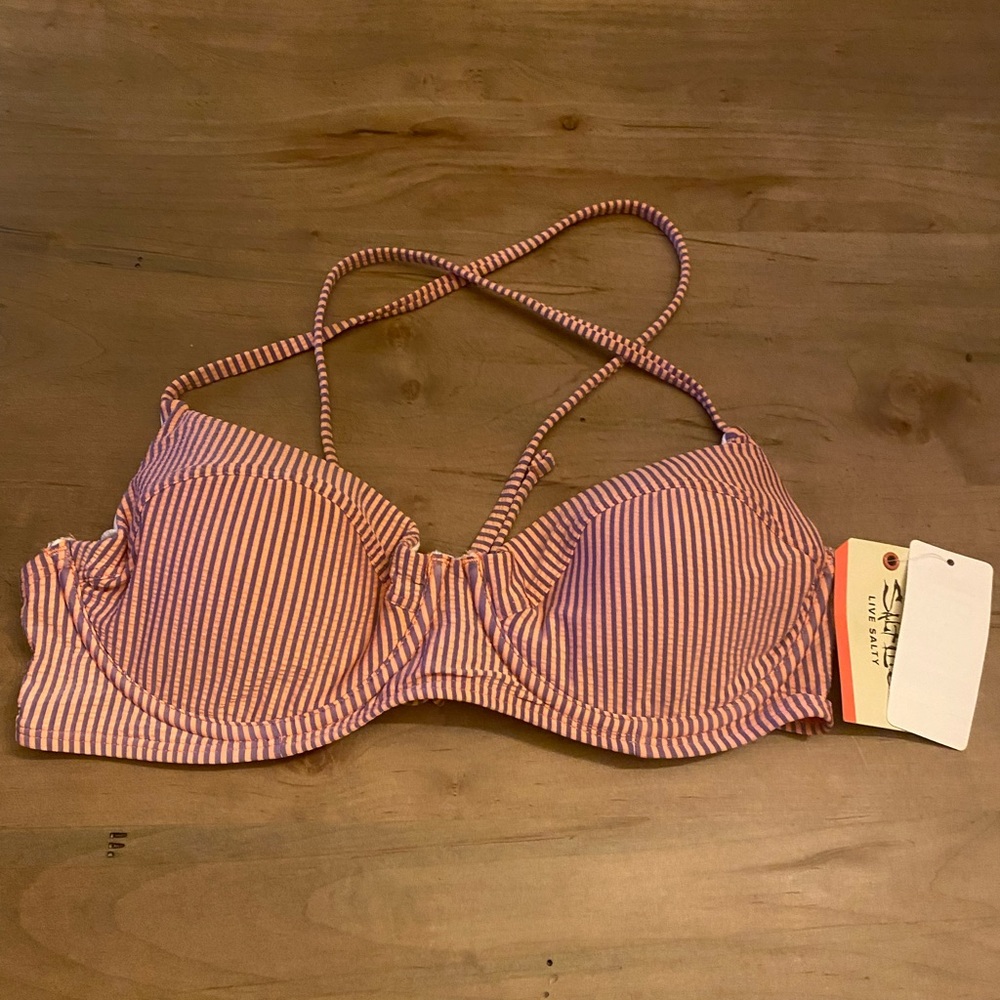 Salt Life Women’s Seersucker Stripe Bikini Top NWT Size L